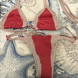 Pink and Tan Bikini Set